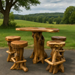 Teak Root Bar Leaner & 4 Stools - All from Teak Root