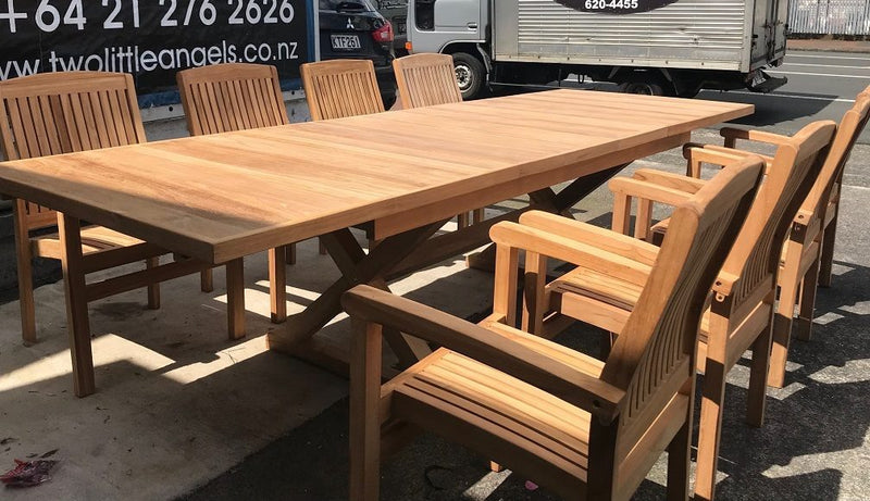 OUTDOOR FURNITURE-TEAK WOOD TABLE AND 8 CHAIRS