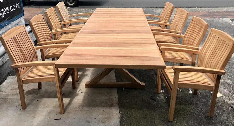 OUTDOOR FURNITURE-TEAK WOOD TABLE AND 8 CHAIRS