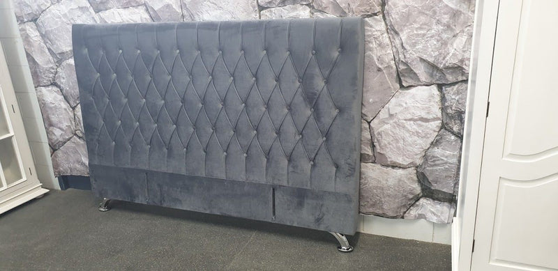 Dahlia Buttoned California King Headboard - Dark Grey Velvet