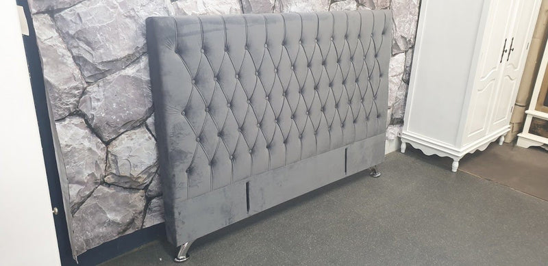 Dahlia Buttoned King Headboard - Dark Grey Velvet