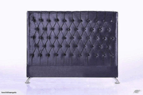 Dahlia Buttoned California King Headboard - Black Velvet