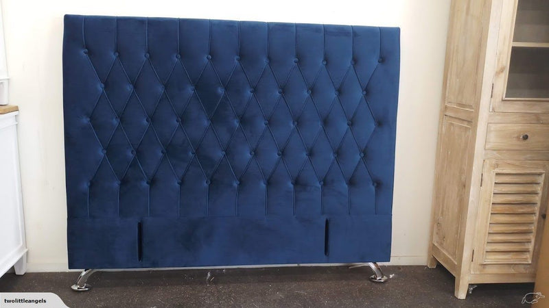 Dahlia Buttoned Queen Headboard - Navy Blue Velvet