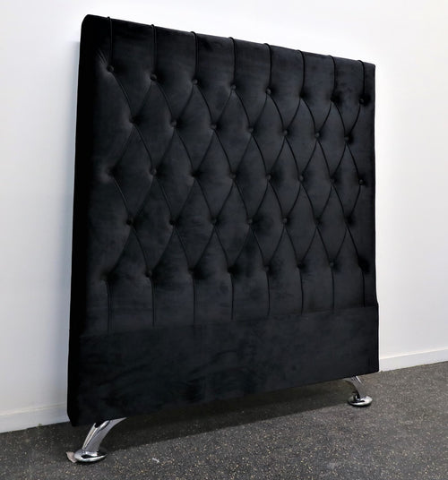 Dahlia Buttoned King Single Headboard - Black Velvet