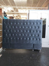 Dahlia Buttoned King Headboard - Blueish Grey Velvet