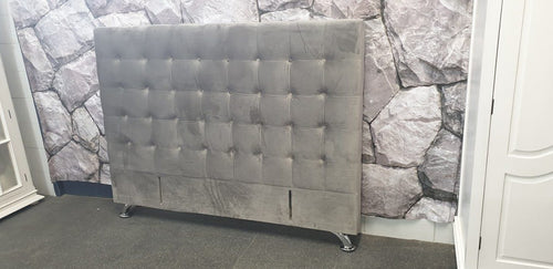 Maison Buttoned King Headboard - Stone Grey Velvet