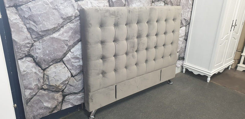 Maison Buttoned King Headboard - Stone Grey Velvet