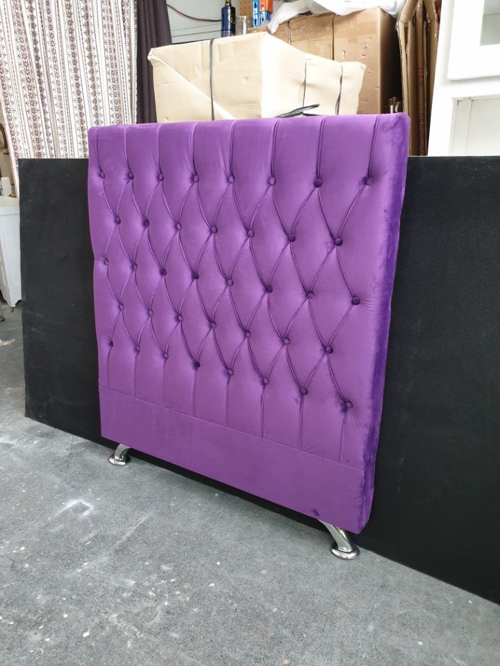 Dahlia Buttoned King Single Headboard - Purple Velvet
