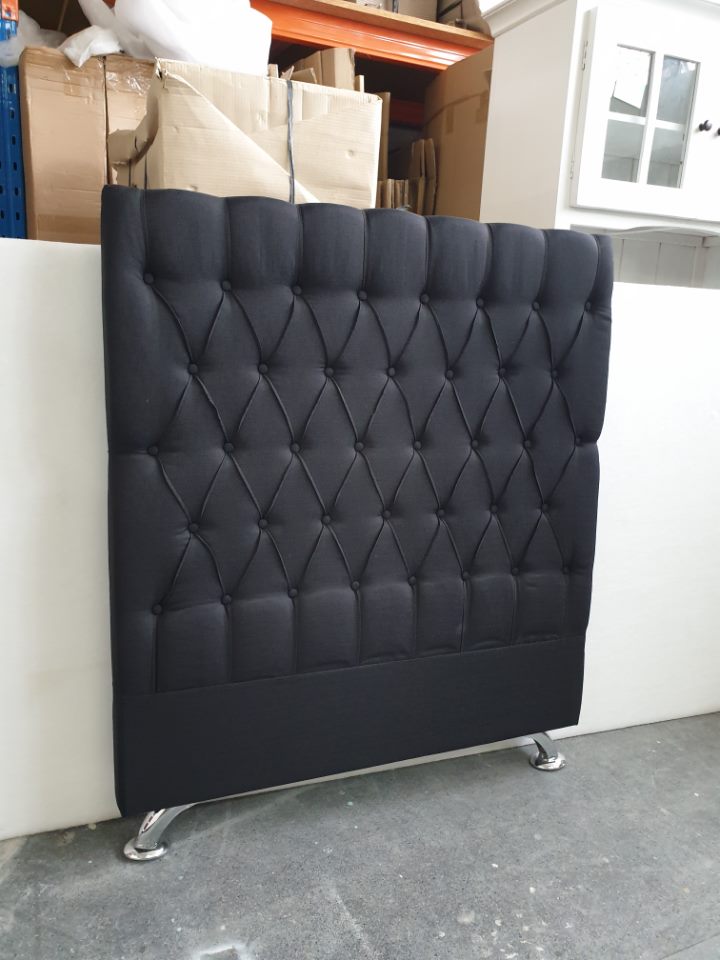Dahlia Buttoned King Single Headboard - Black Fabric