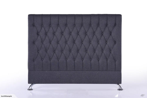 Dahlia Buttoned King Headboard - Dark Grey Fabric