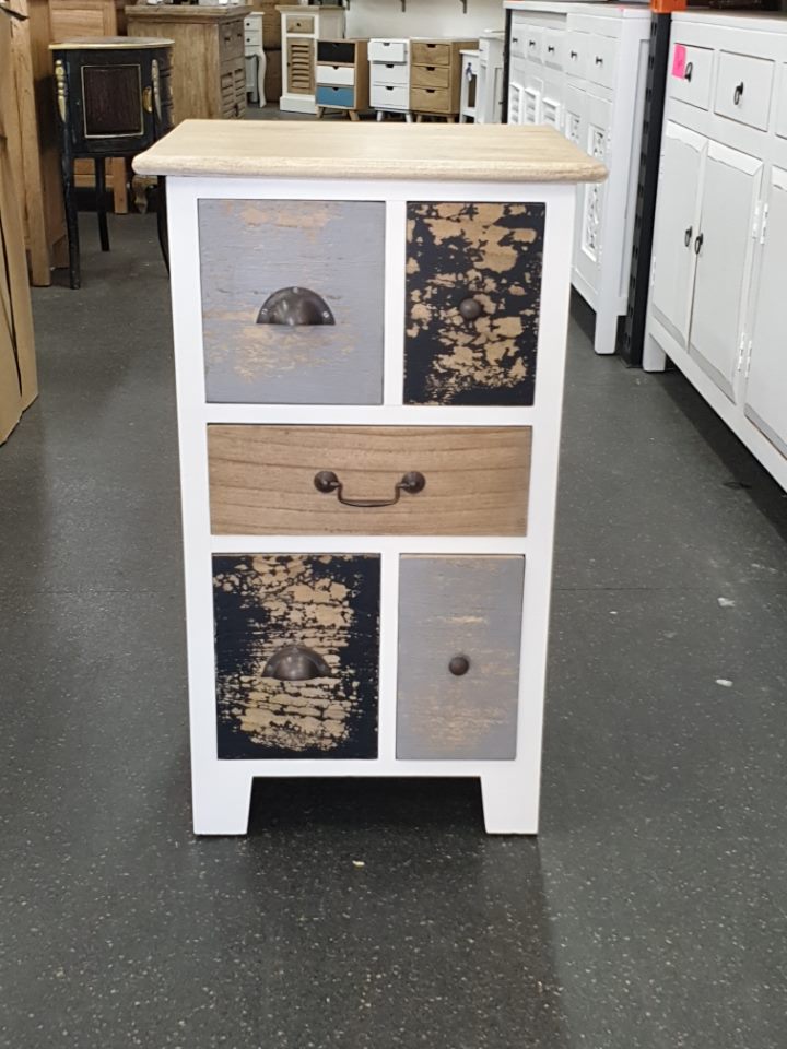 Bedside/Lamp Table - Mindi Wood - Five Drawer - Carolina Vintage