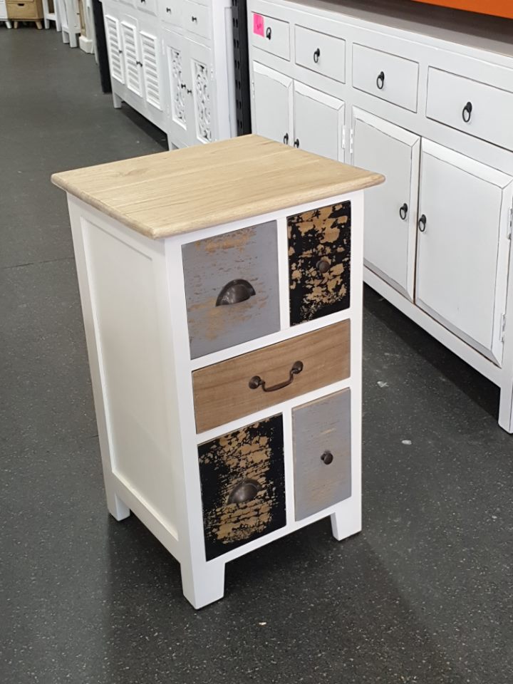 Bedside/Lamp Table - Mindi Wood - Five Drawer - Carolina Vintage