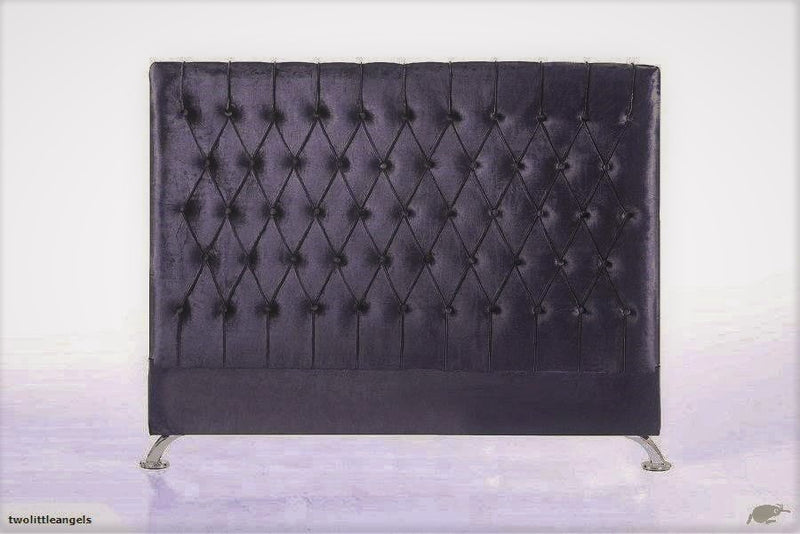 Dahlia Buttoned Super King Headboard - Black Velvet