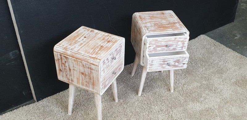 Retro-Style Bedside Table (Set) - Mindi Wood
