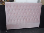 Dahlia Buttoned King Headboard - Pink Velvet