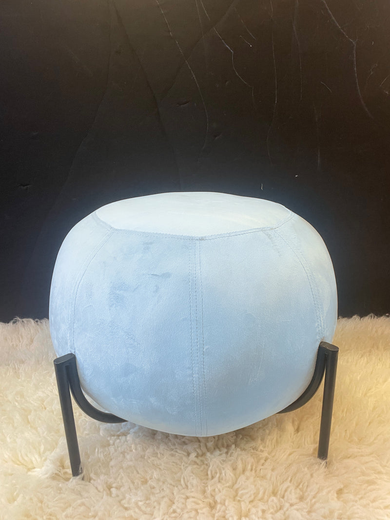 ROUND OTTOMAN - Sky Blue Velvet