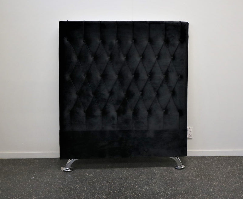 Dahlia Buttoned King Single Headboard - Black Velvet