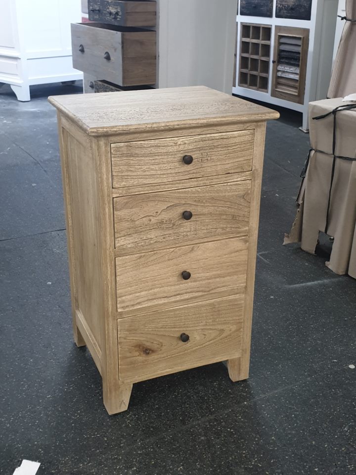 Bedside/Lamp Table - Mindi Wood - Four Drawer - Natural Wax