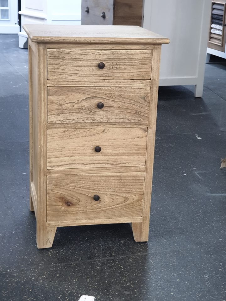 Bedside/Lamp Table - Mindi Wood - Four Drawer - Natural Wax