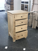 Bedside/Lamp Table - Mindi Wood - Four Drawer - Natural Wax