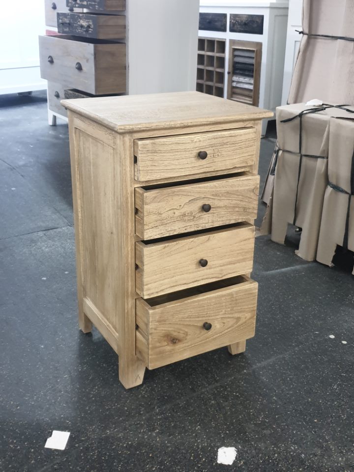 Bedside/Lamp Table - Mindi Wood - Four Drawer - Natural Wax