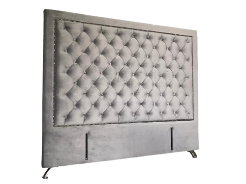 Ancona Buttoned Super King Headboard - Light Grey Velvet