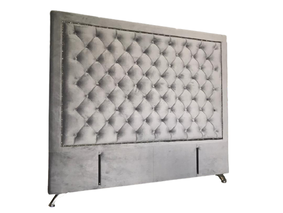 Ancona Buttoned Super King Headboard - Light Grey Velvet