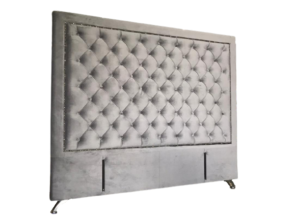 Ancona Buttoned Queen Headboard - Steel Grey Velvet