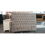 Dahlia Buttoned Queen Headboard - Stone Grey Velvet