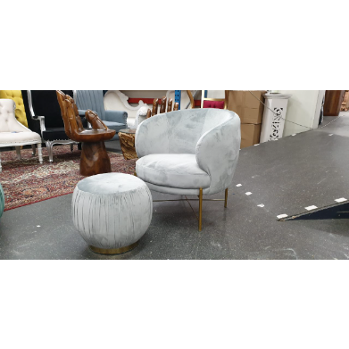 Occasional Arm Chair with Ottoman - Light Grey Velvet