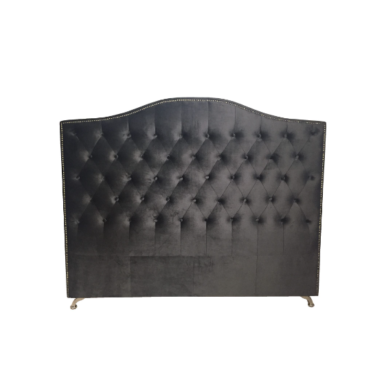 Nero Buttoned Queen Headboard - Black Velvet