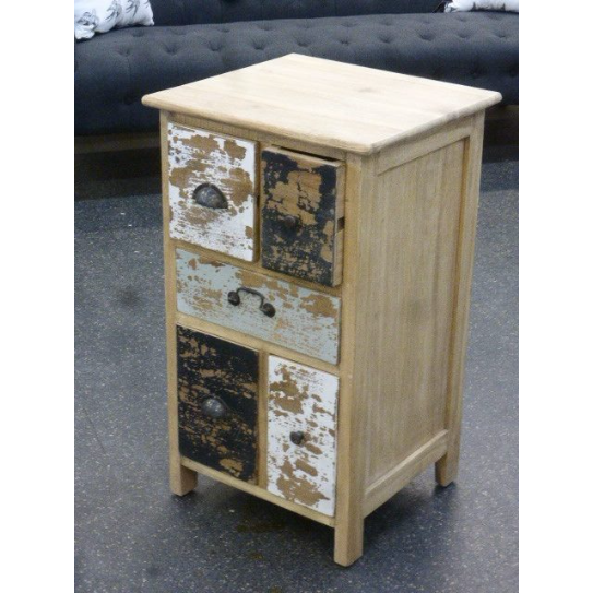 Bedside/Lamp Table - Mindi Wood - Five Drawer - Natural Wax Vintage