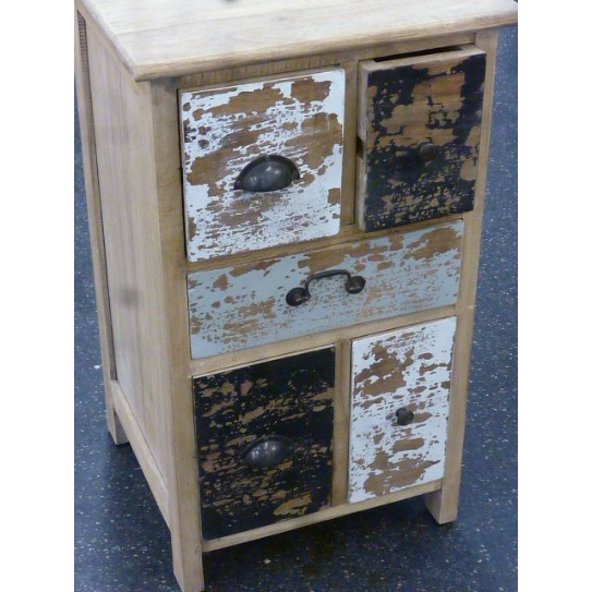 Bedside/Lamp Table - Mindi Wood - Five Drawer - Natural Wax Vintage