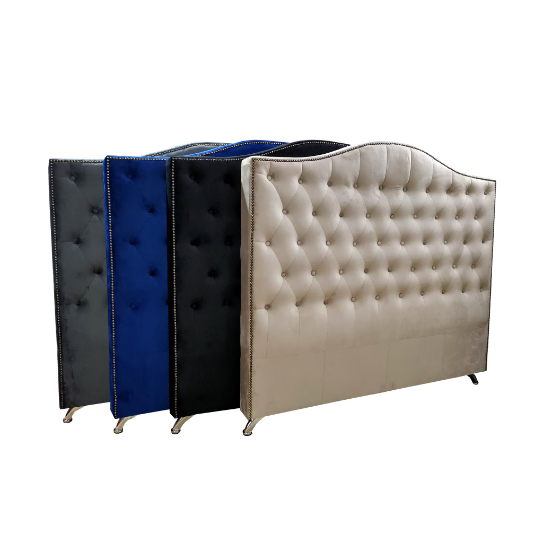 Nero Buttoned Super King Headboard - Tortilla Beige Velvet