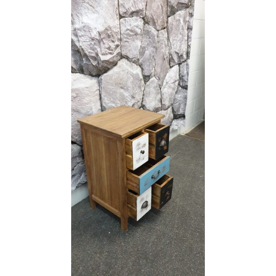 Bedside/Lamp Table - Mindi Wood - Five Drawer - Brown Finish